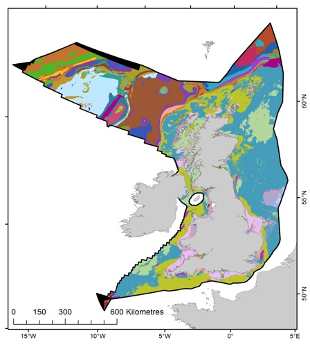 Map of the UK EEZ showing habitat extents from the UKSeaMap